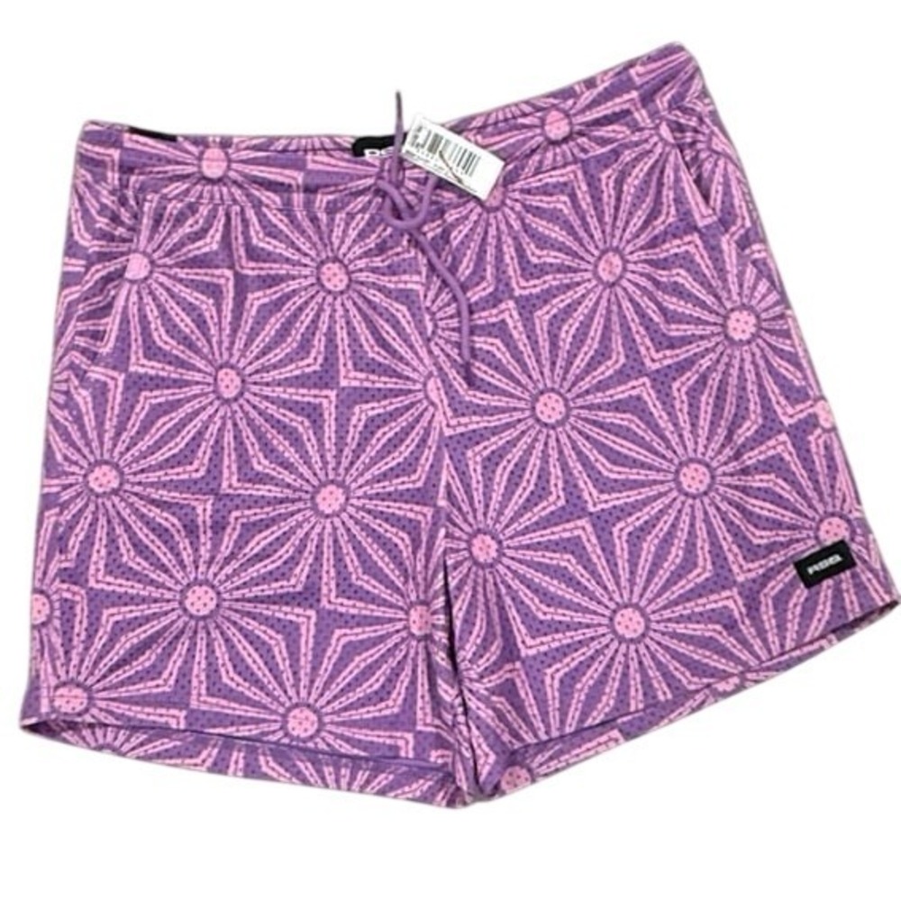 RSQ Purple Pink Geometric Mesh Shorts 6" Inseam Size Large‎